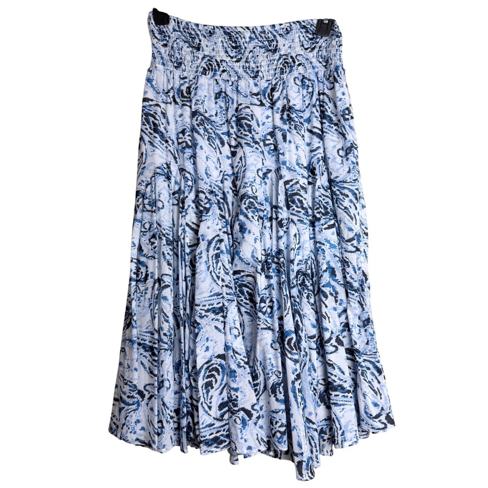 Cupio Skirt Medium Blue Peasant Boho Paisley Coastal Smocked Tiered 100%Cotton